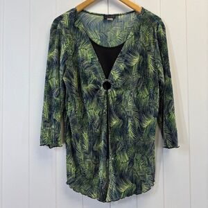 Brittany Black Womens Y2K Tropical Lettuce Hem Top Size 3X Sparkly Old Money